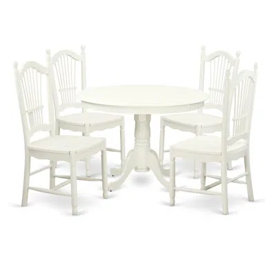 East West Furniture 5 Pc Set With A Round Dinette Table And 4 Wood Dinette Chairs In Linen White