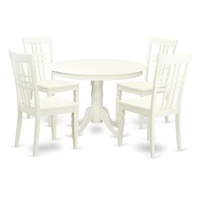 East West Furniture 5 Pc Set With A Round Dinette Table And 4 Wood Dinette Chairs In Linen White