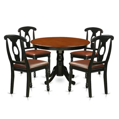 East West Furniture 5 Pc Set With A Round Kitchen Table And 4 Leather Dinette Chairs In Linen White