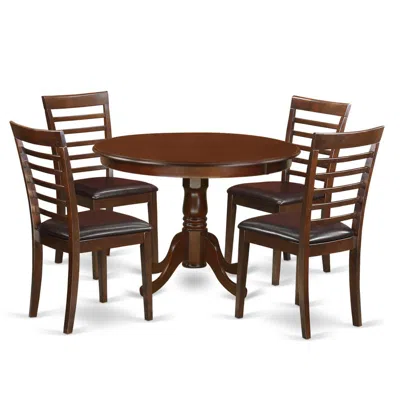 East West Furniture 5 Pc Set With A Round Kitchen Table And 4 Leather Kitchen Chairs In Mahogany
