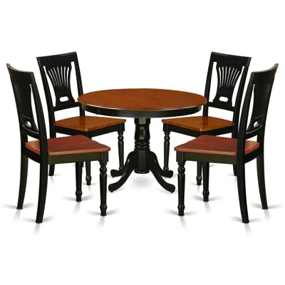 East West Furniture 5 Pc Set With A Round Small Table And 4 Wood Dinette Chairs In Black And Cherry .