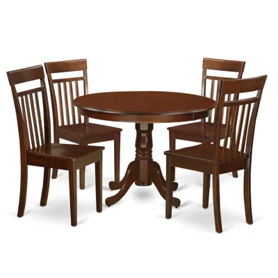 East West Furniture 5 Pc Set With A Round Small Table And 4 Wood Dinette Chairs In Mahogany In Brown