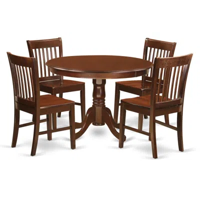 East West Furniture 5 Pc Set With A Round Small Table And 4 Wood Dinette Chairs In Mahogany