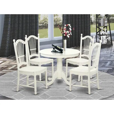 East West Furniture 5 Pc Set With A Round Small Table And 4 Wood Dinette Chairss. In Brown