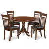 East West Furniture 5 Pc Set With A Round Table And 4 Leather Dinette Chairs In Mahogany In Brown