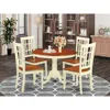 East West Furniture 5 Pc Set With A Round Table And 4 Leather Kitchen Chairs In Buttermilk And Cherry .