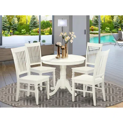 East West Furniture 5 Pc Set With A Table And 4 Wood Dinette Chairs In Linen White.