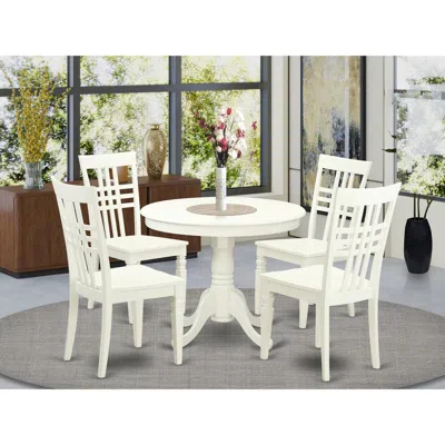East West Furniture 5 Pc Set With A Table And 4 Wood Kitchen Chairs With Linen White. In Black