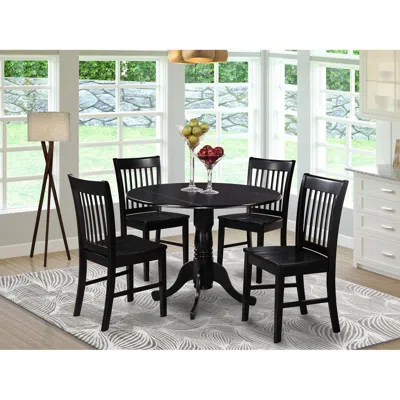 East West Furniture 5 Pc Small Kitchen Table And Chairs Set-round Kitchen Table And 4 Dinette Chairs In Black