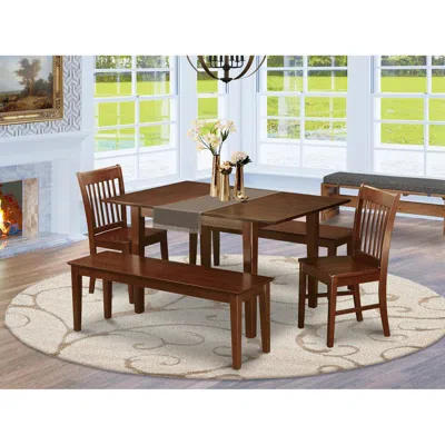 East West Furniture 5 Pc Small Kitchen Table Set - Table With 2 Kitchen Chairs And 2 Benches In Brown