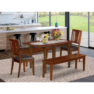 East West Furniture 5 Pc Small Kitchen Table Set - Table With Leaf Plus 2 Kichen Chairs And 2 Benches