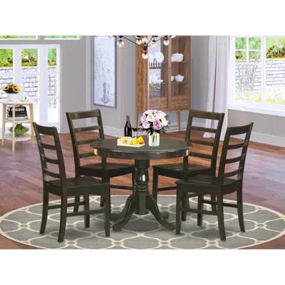 East West Furniture 5 Pc Small Kitchen Table Set- Table Plus 4 Kitchen Dining Chairs In Black