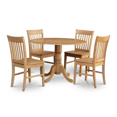 East West Furniture 5 Pc Small Kitchen Table Set-round Table And 4 Dining Chairs. In Neutral