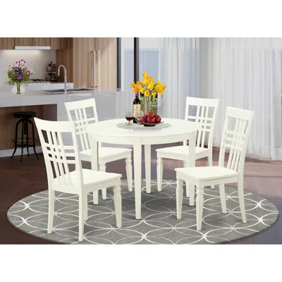 East West Furniture 5 Pc Table And Chair Set With A Boston Table And 4 Dining Chairs In Linen White