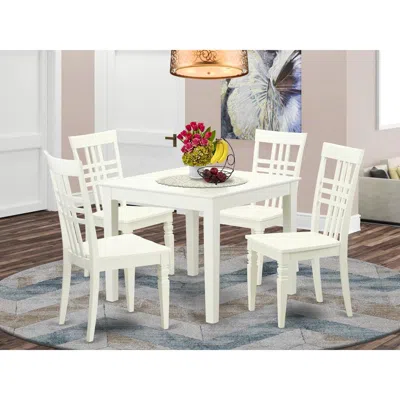 East West Furniture 5 Pckitchen Dining Table And 4 Wood Chairs For Dining Room In Linen White
