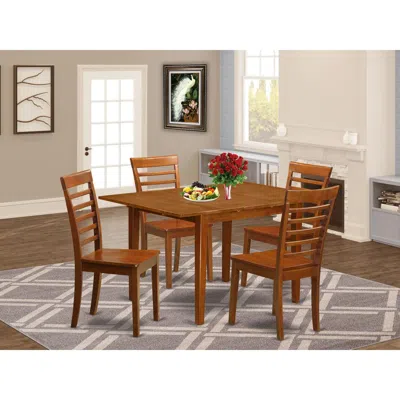 East West Furniture 5 Pcmilan With Leaf And 4 Wood Seat Chairs In Saddle Brown .