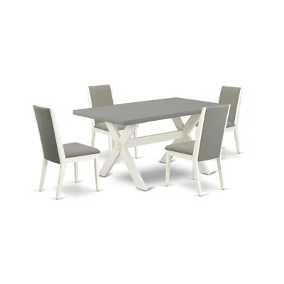 East West Furniture 5-piece Amazing Dining Room Table Set A Great Cement Color Wood Table Top And 4 Lovely Linen Fabric  In Gray
