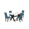 East West Furniture 5-piece Awesome Dinette Set A Good Linen White Wood Dining Table Top And 4 Amazing Linen Fabric Kitc In Blue