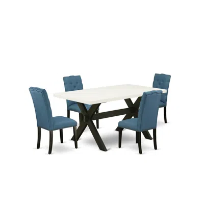 East West Furniture 5-piece Awesome Dinette Set A Good Linen White Wood Dining Table Top And 4 Amazing Linen Fabric Kitc In Blue