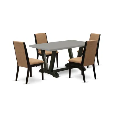 East West Furniture 5-piece Awesome Dining Room Table Set A Good Cement Color Wood Dining Table Top And 4 Awesome Linen  In Multi