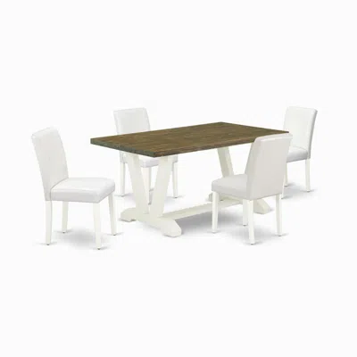 East West Furniture 5-piece Awesome Dining Set A Good Distressed Jacobean Dining Table Top And 4 Lovely Pu Leather Parso In Multi