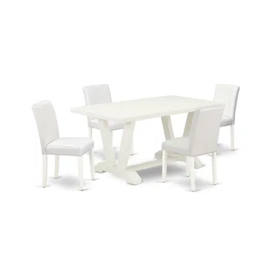 East West Furniture 5-piece Awesome Dining Set A Superb Linen White Dining Table Top And 4 - Pu Leather Stunning Dining 