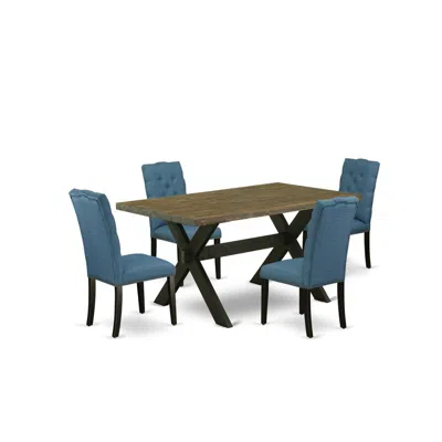 East West Furniture X676el121-5 5-piece Awesome Dining Table Set An Excellent Distressed Jacobean Dining Table Top And 4 In Multi