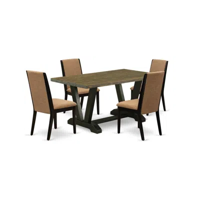 East West Furniture 5-piece Beautiful Dinette Set A Superb Distressed Jacobean Rectangular Dining Table Top And 4 Excell In Multi