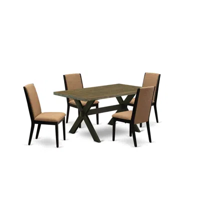 East West Furniture 5-piece Beautiful Kitchen Table Set A Great Distressed Jacobean Kitchen Rectangular Table Top And 4  In Multi