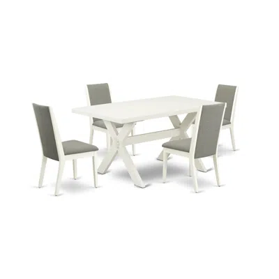 East West Furniture 5-piece Beautiful Kitchen Table Set A Superb Linen White Dining Room Table Top And 4 Lovely Linen Fa In Gray