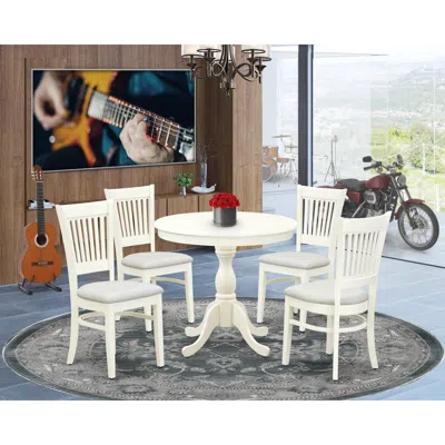 East West Furniture 5-piece Dinette Room Set- 4 Dining Room Chairs And Wooden Dining Table - Linen Fabric Seat And Slatt In White