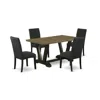 East West Furniture 5-piece Dinette Room Set- 4 Parson Chairs With Black Linen Fabric Seat And Stylish Chair Back In Multi