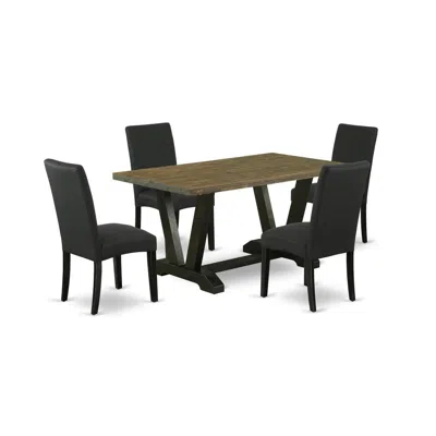 East West Furniture 5-piece Dinette Room Set- 4 Parson Chairs With Black Linen Fabric Seat And Stylish Chair Back In Multi