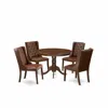East West Furniture 5-piece Dinette Room Set Includes 1 Modern Round Dining Table And 4 Brown Linen Fabric Mid Century D In Brown
