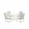 East West Furniture 5-piece Dinette Room Set Includes 1 Pedestal Dining Room Table And 4 Light Grey Linen Fabric Kitchen In Neutral