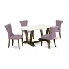 East West Furniture V726ga740-5 5-piece Dinette Set- 4 Upholstered Dining Chairs With Dahlia Linen Fabric Seat And Butto In Multi