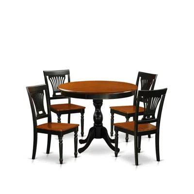 East West Furniture 5-piece Dinette Set Consist Of Wood Dining Table And 4 Dining Room Chairs With Slatted Back - Black 
