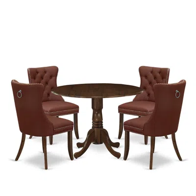 East West Furniture 5 Piece Dinette Set Consists Of A Round Kitchen Table With Dropleaf