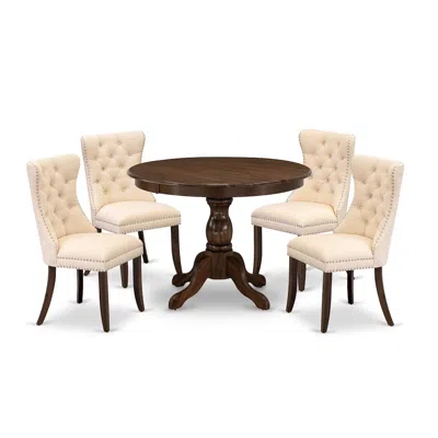 East West Furniture 5 Piece Dinette Set Contains A Round Kitchen Dining Table