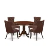 East West Furniture 5 Piece Dinette Set Contains A Round Kitchen Table With Pedestal In Brown