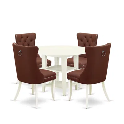 East West Furniture 5 Piece Dinette Set For Small Spaces In Brown
