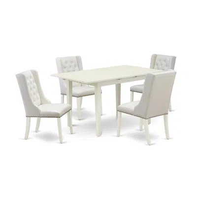 East West Furniture 5-piece Dinette Set Includes 1 Butterfly Leaf Dining Table And 4 Light Grey Linen Fabric Parson Chai In Neutral