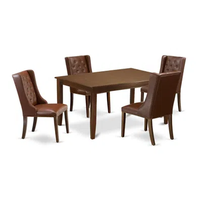 East West Furniture 5-piece Dinette Set Includes 1 Kitchen Dining Table And 4 Brown Linen Fabric Dining Chair With Butto