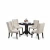 East West Furniture 5-piece Dinette Set Includes 1 Pedestal Dining Table And 4 Cream Linen Fabric Upholstered Dining Cha In Multi
