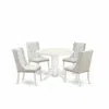 East West Furniture 5-piece Dinette Set Includes 1 Pedestal Wooden Dining Table And 4 Light Grey Linen Fabric Parsons Di In Multi