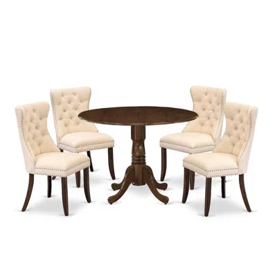 East West Furniture 5 Piece Dining Room Furniture Set Consists Of A Round Kitchen Table In White