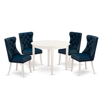 East West Furniture 5 Piece Dining Room Furniture Set Consists Of A Round Kitchen Table In Blue