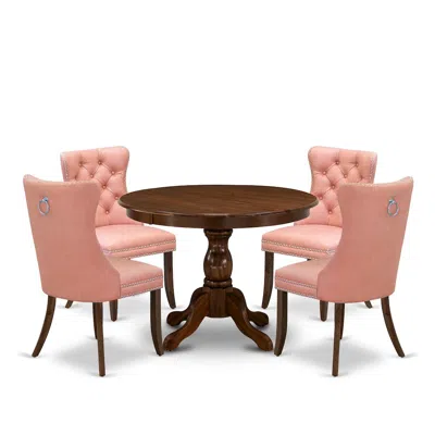 East West Furniture 5 Piece Dining Room Furniture Set Consists Of A Round Solid Wood Table In Pink