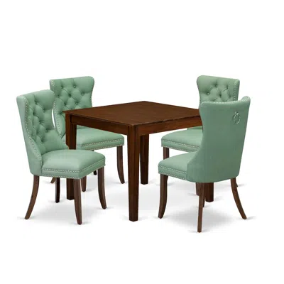East West Furniture 5 Piece Dining Room Furniture Set Consists Of A Square Solid Wood Table In Green
