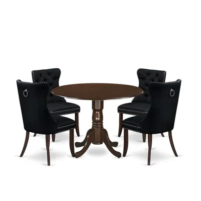 East West Furniture 5 Piece Dining Room Furniture Set Contains A Round Kitchen Table With Dropleaf In Black